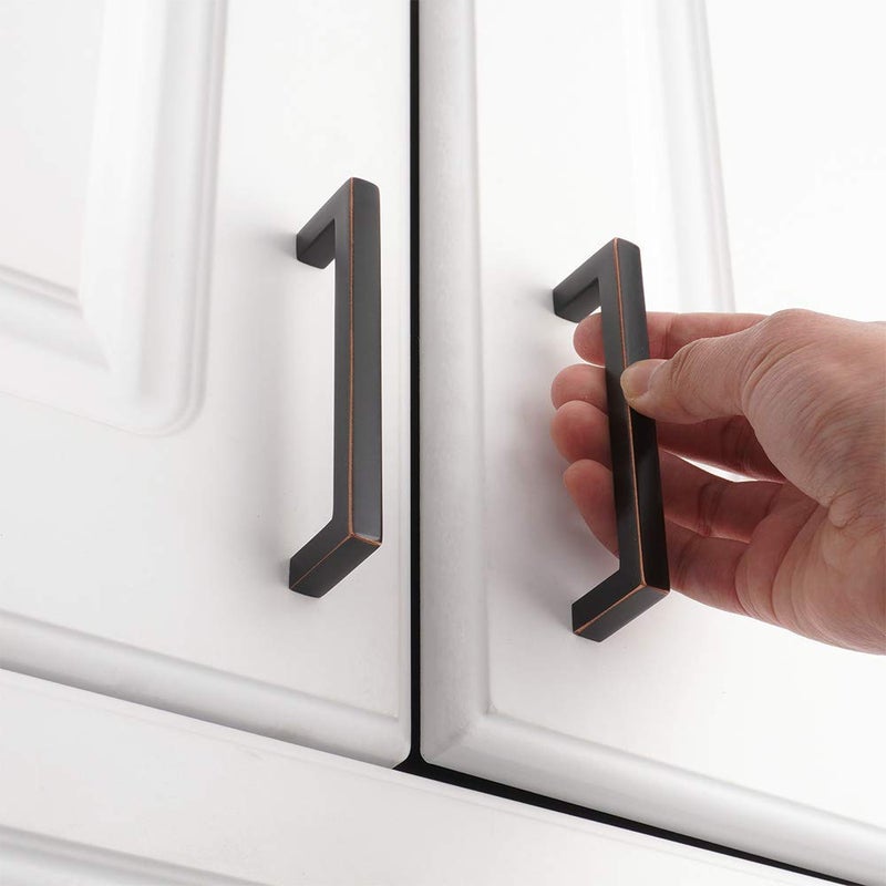 KOOFIZO Solid Square Bar Cabinet Handle - Oil Rubbed Bronze Furniture Pull, 3.8 Inch/96mm Screwhole Distance, 10-Pack for Kitchen Cupboard Door, Bedroom Dresser Drawer, Bathroom Wardrobe Hardware - Image 3